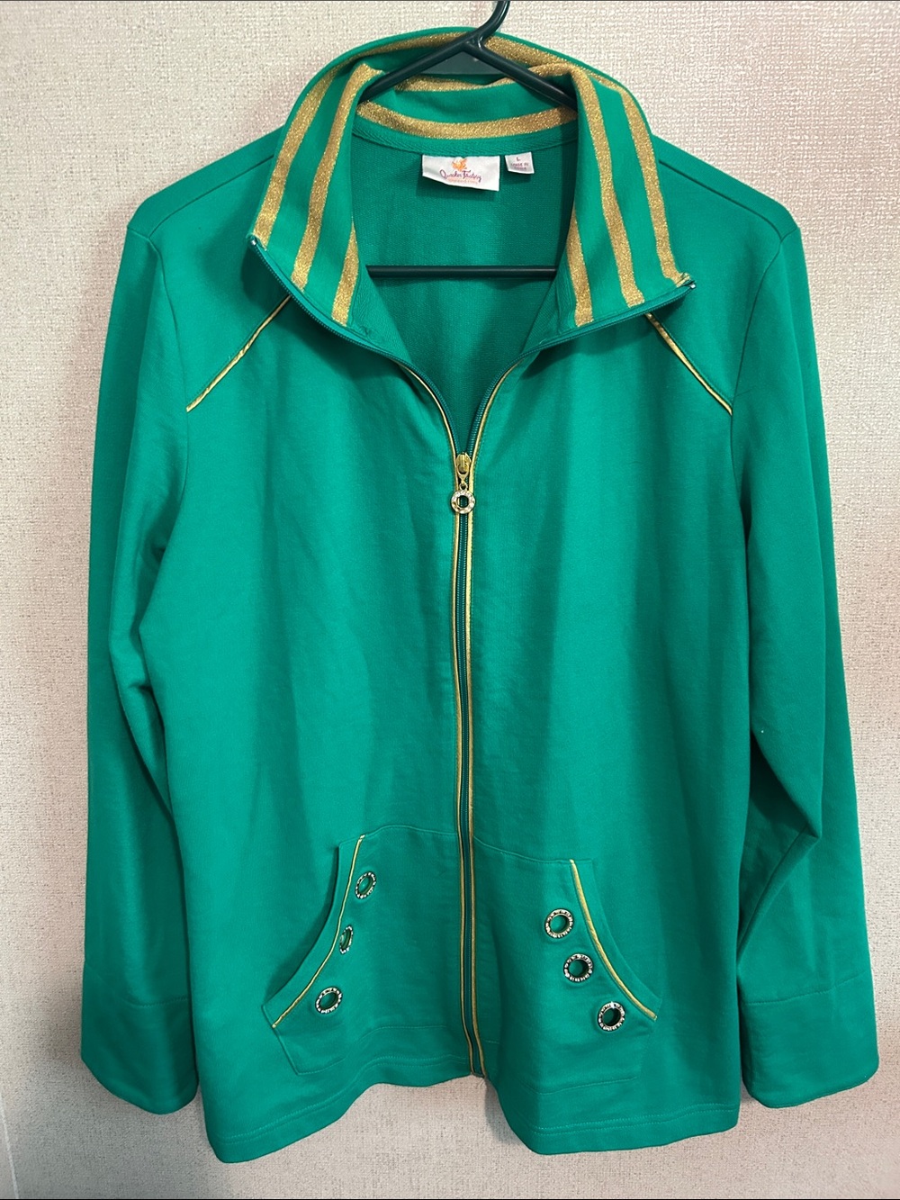 Quacker Factory Green Zip-Up Jacket with Gold Trim